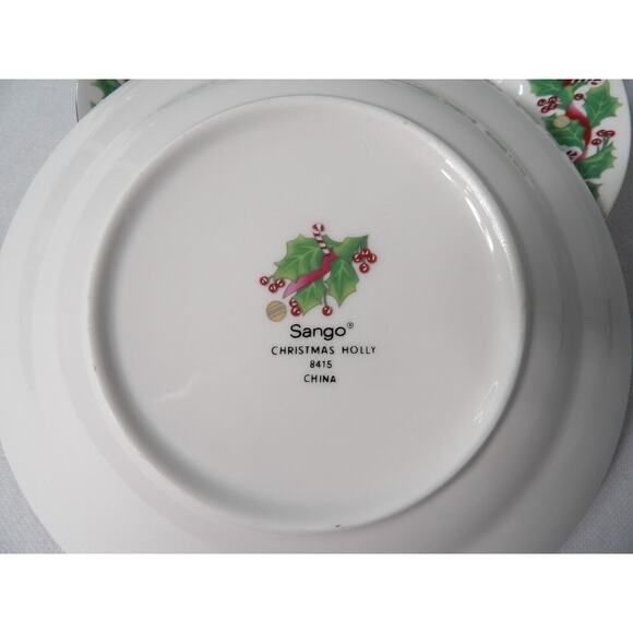 Vtg Sango Christmas Holly # 8415 Bowls Gold Rim Soup Salad Holiday Set of 4 - Picture 8 of 8